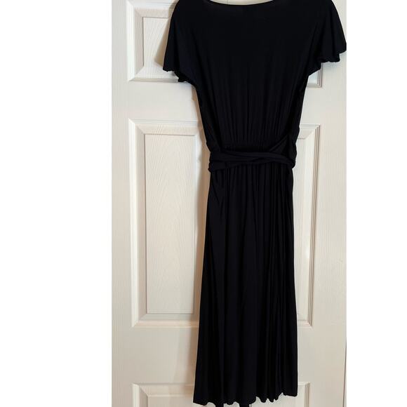 Torrid Sz 0 (12) Black V Neck Flutter Sleeve Tea Length Thin Knit Rayon Dress‎ - Picture 3 of 5